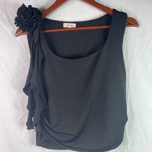 URBAN ROSE Women's Black Jersey Knit Ruched Sides 3D Rose Top Size XL Party Club